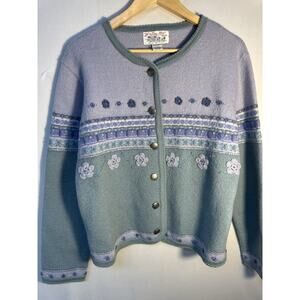Vintage Wool Cardigan Embroidered Floral Cottagecore Granny Nordic L‎